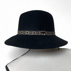 C.C Exclusives 100% Wool Black Wide Brim Fedora Floppy Hat Brown Band Detail